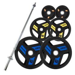 inSPORTline Quality Urethane Weight Plates + 30mm Bar - 70kg Set