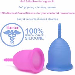 Libero Menstrual Cup - Regular - Soft Menstruation Cup - Flexible 100% Medical-Grade Silicone â Reusable Period Cup â Normal to Heavy Flow - High
