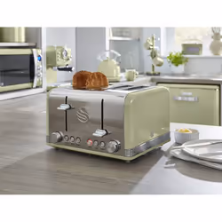 Swan Retro Green  Jug Kettle, 4 Slice Toaster, Bread Bin & Canisters