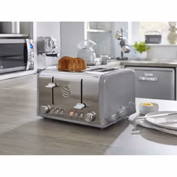 Swan Retro Grey Jug Kettle, 4 Slice Toaster, Bread Bin & 3 Canisters
