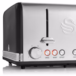 Swan Retro Black Jug Kettle, 4 Slice Toaster, Bread Bin & Canisters