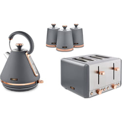Tower Cavaletto Grey Kettle, 4 Slice Toaster & Canisters Kitchen Set