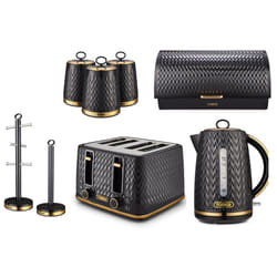 Tower Empire Black Jug Kettle, 4 Slice Toaster, Bread bin, Canisters, Mug Tree & Towel Pole