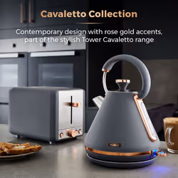 Tower Cavaletto Kettle Toaster Bread Bin & Canisters Grey & Rose Gold