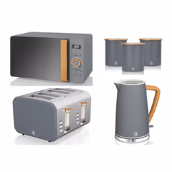 Swan Nordic Grey Kettle, 4 Slice Toaster, Microwave & Canisters Set