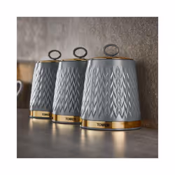Tower Empire Grey Jug Kettle 4 Slice Toaster Bread Bin & Canisters Set