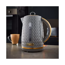 Tower Empire Grey Jug Kettle 4 Slice Toaster Bread Bin & Canisters Set