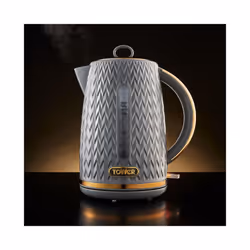 TOWER Empire Grey Jug Kettle 4 Slice Toaster & Bread Bin Set
