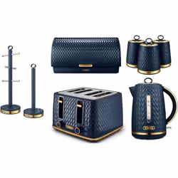 Tower Empire Kettle, 4 Slice Toaster, Bread Bin, Canisters Pole Blue