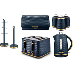 Tower Empire Kettle, 4 Slice Toaster, Bread Bin, Canisters Pole Blue