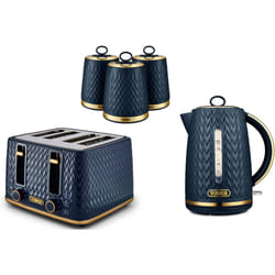 Tower Empire Kettle, 4 Slice Toaster & Canisters Kitchen Set Blue)