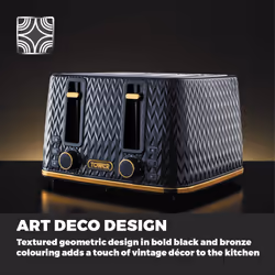 TOWER Empire Midnight Blue Jug Kettle and 4 Slice Toaster Set. Stylish Art Deco Design Kettle & 4 Slice Toaster Set in Blue
