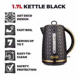 Tower Empire Black Jug  Kettle, 4 Slice Toaster & Canisters Set