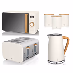 Swan Nordic White Jug Kettle, 4 Slice Toaster, Microwave & Canisters.