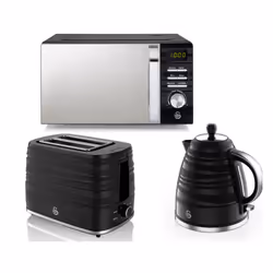 Swan Symphony Black Kettle, 2 Slice Toaster & Digital Microwave