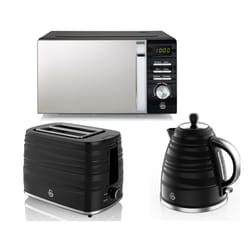 Swan Symphony Black Kettle, 2 Slice Toaster & Digital Microwave
