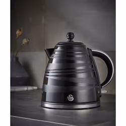 Swan Symphony Kettle & 2 Slice Toaster Contemporary Set in Black
