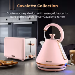 Tower Cavaletto Pyramid Kettle & 2 Slice Toaster Set Pink & Rose Gold