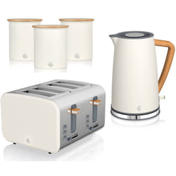 Swan Nordic Kettle 4 Slice Toaster & 3 Canisters Cotton White Set of 5