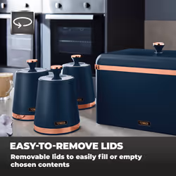 Tower Cavaletto Bread Bin & 3 Canisters Set in Midnight Blue/Rose Gold