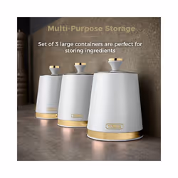 Tower Cavaletto Set of 3 Canisters in White & Champagne Gold