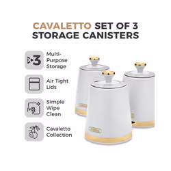 Tower Cavaletto Set of 3 Canisters in White & Champagne Gold