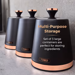 Tower Cavaletto T826131BLK Canisters Black & Rose Gold Kitchen Storage
