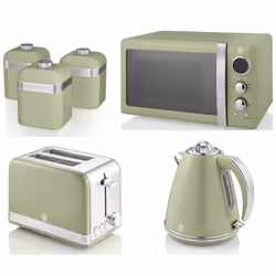 SWAN Retro Green Jug Kettle 2 Slice Toaster Microwave & Canisters Set
