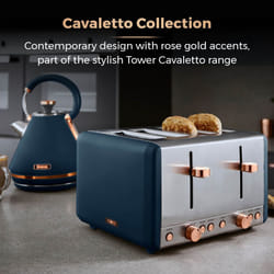 TOWER Cavaletto Pyramid Kettle & 4 Slice Toaster Midnight Blue/Rose Gold