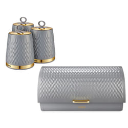 Tower Empire Bread Bin & Canisters Set in Grey with Brass Accents