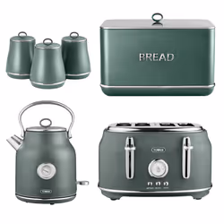 Tower Renaissance Green Kettle 4 Slice Toaster Bread Bin Canisters Set