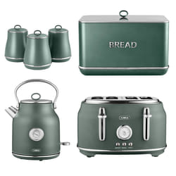 Tower Renaissance Green Kettle 4 Slice Toaster Bread Bin Canisters Set