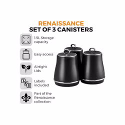 Tower Renaissance Black Kettle, 4 Slice Toaster Canisters Kitchen Set