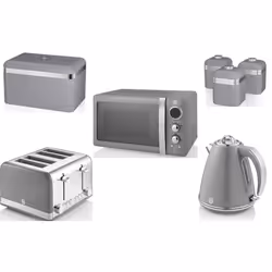 SWAN Retro Grey Kettle 4 Slice Toaster Microwave Breadbin Canisters