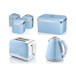 Swan Retro Blue Jug Kettle, 2 Slice Toaster, Bread Bin & Canisters Set