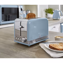 Swan Retro Blue Jug Kettle, 2 Slice Toaster, Bread Bin & Canisters Set