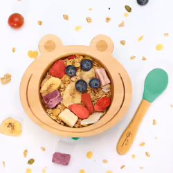 Vinsani Frog Bamboo Bowl & Spoon Set Suction Bowl - Green