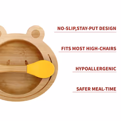 Vinsani Frog Bamboo Bowl & Spoon Set Suction Bowl - Yellow