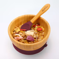 Vinsani Bamboo Bowl and Spoon Set Suction Bowl - Red