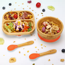 Vinsani Bamboo Suction Bowl, Square Plate & Spoon - Orange