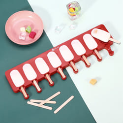 Vinsani Ice Lolly Mould Silicone 8 Cavity Lolly with 50 Sticks - Red