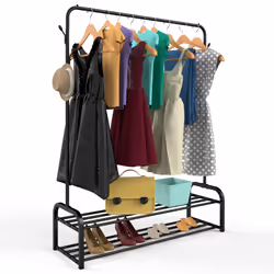 Clothes Rail Stand with Double Shoe Rack Minimalist Heavy Duty - Black