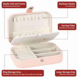 Vanity Jewellery Make-Up Box Organiser PU Leather Portable Jewelry Storage Travel Accessories Holder Case Display Tray Gift for Women Ladies Girls