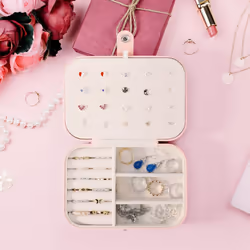 Vanity Jewellery Make-Up Box Organiser PU Leather Portable Jewelry Storage Travel Accessories Holder Case Display Tray Gift for Women Ladies Girls