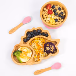 VINSANI BAMBOO DINOSAUR PLATE,BOWL & SPOON SET PINK 1010203