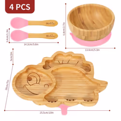VINSANI BAMBOO DINOSAUR PLATE,BOWL & SPOON SET PINK 1010203