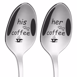 2 Pieces Coffee Engraved Spoons His & Hers Couple Gift Idea Anniversary Wedding Valentines Wife Husband Boyfriend Girlfriend  ...