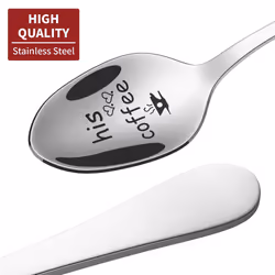 2 Pieces Coffee Engraved Spoons His & Hers Couple Gift Idea Anniversary Wedding Valentines Wife Husband Boyfriend Girlfriend Engagement Stainless