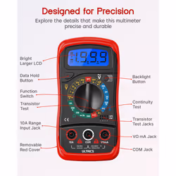 ULTRICS Multimeter, Voltmeter Ammeter Ohmmeter Circuit Checker with Backlight LCD Test Leads, Portable Multi Tester Measures OHM AC DC Voltage Current