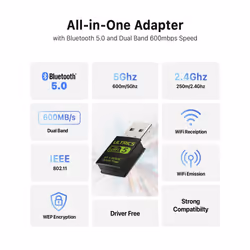 USB Wifi Bluetooth Adapter for PC, Wifi Dongle, Bluetooth Dongle, Wifi Adapter for Desktop 600Mbps Dual Band 5G Wireless Network Adapter, Wifi